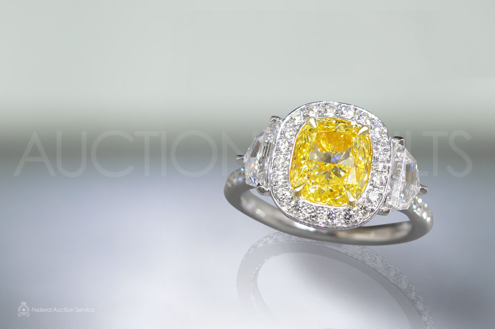GIA Certified 2.00ct Cushion Modified Brilliant Cut 'IF' Fancy Yellow Diamond Ring sold for $36,000