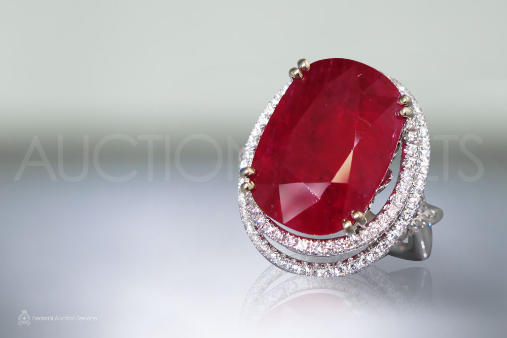 AIGS Certified 13.47ct Cushion Faceted Ruby and Diamond Ring sold for $30,000