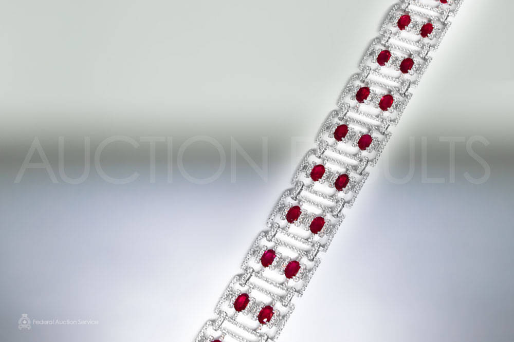 18k White Gold Art-Deco Style Ruby and Diamond Bracelet sold for $16,000