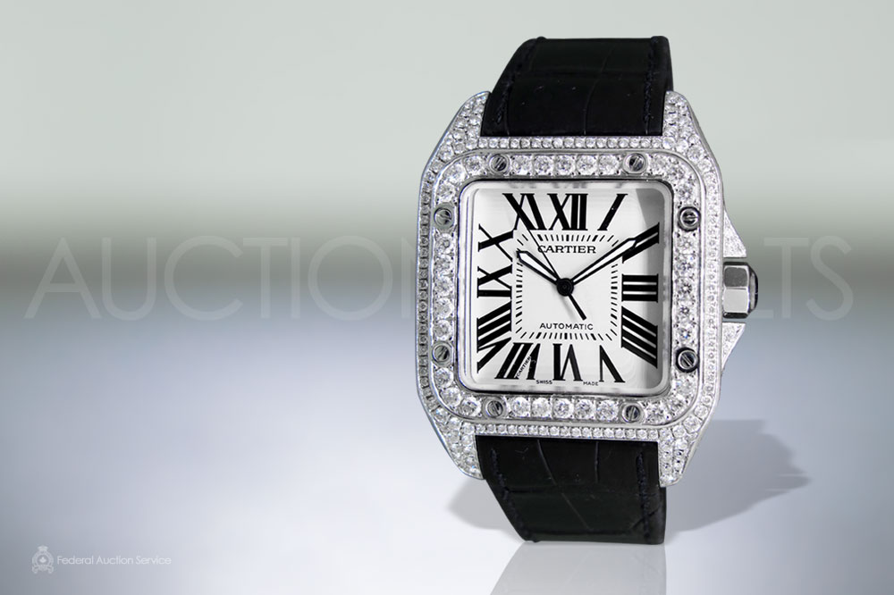 Stainless Steel Cartier 'Santos 100' Automatic Wristwatch with Diamonds sold for $16,500