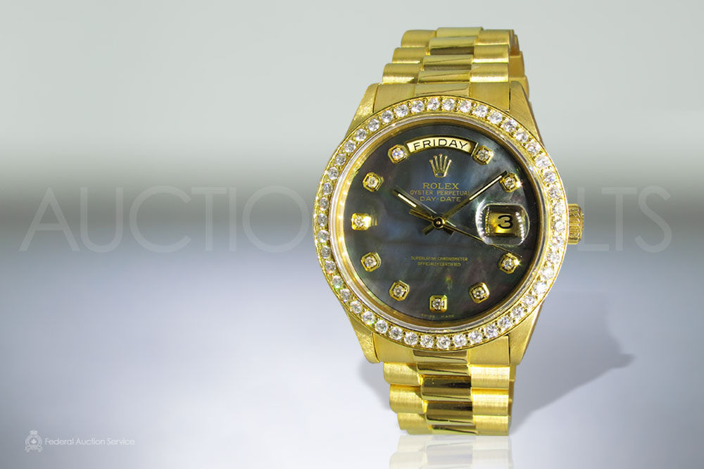 Men's 18k Yellow Gold Rolex Presidential Day-Date Automatic Wristwatch with Mother of Pearl Dial sold for $19,000